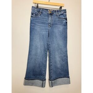 Kut from the Kloth 2 Meg High Rise Fab Ab Wide Leg Roll Up Jeans Vintage Wash